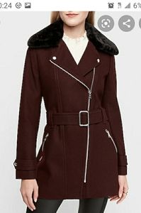 NEW faux fur collar wool blend coat